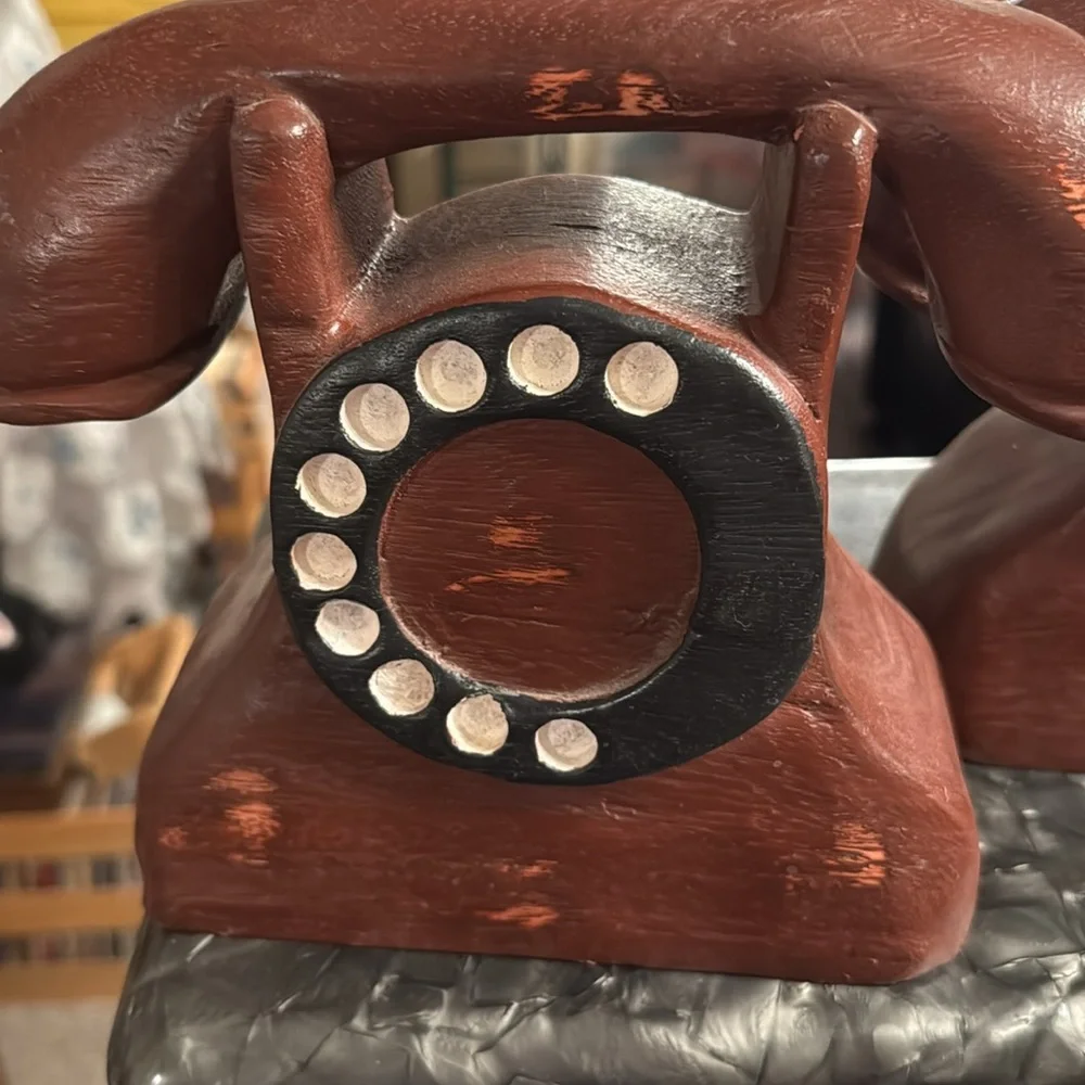 Phones Wooden Carved Vintage Phones Set of 2